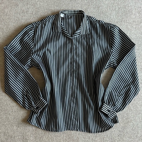 Black and white striped button up blouse - Picture 1 of 3
